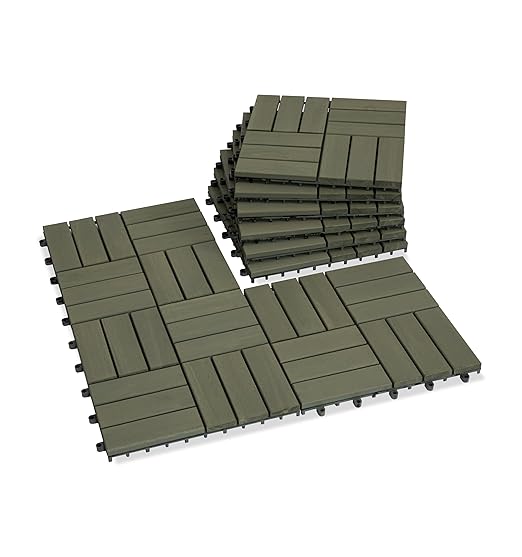 VICTORY RELAX Acacia Wood Decking Tiles 9PCS - Easy Snap Interlocking Deck Tiles for Patio Poolside Balcony Decor - All Weather Waterproof Flooring for Indoor & Outdoor (Round Joints)