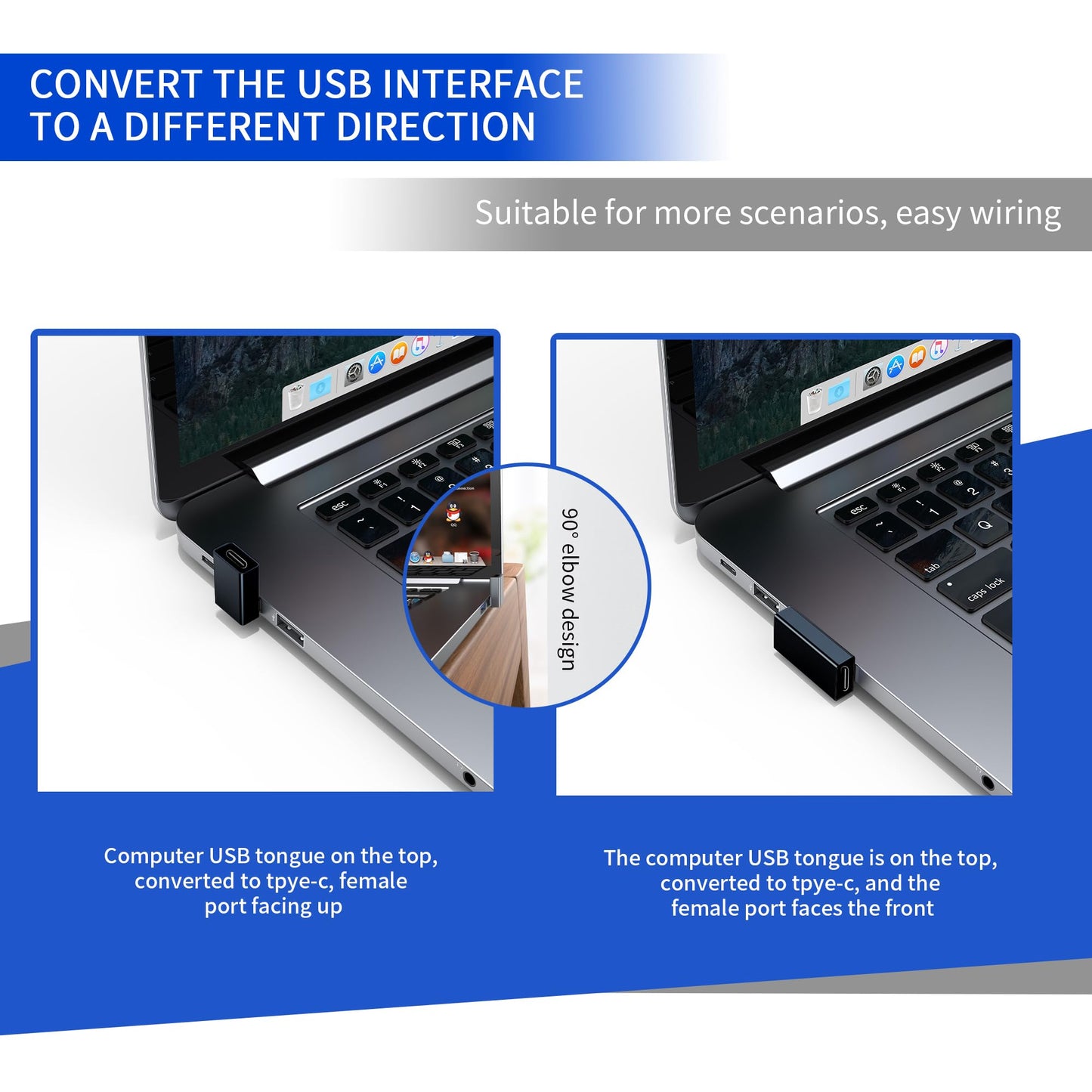 2 Pack Right Angle Usb 3.0 Male To Usb-C Female Adapter, 90 Degree Angle Usb 3.0 Male To Type C Female Connector For Pc, Laptop,