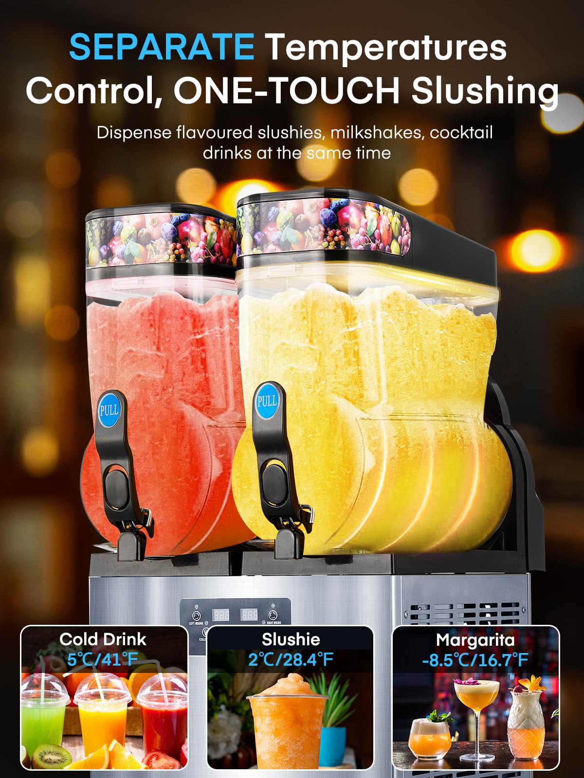 Commercial Slushy Machine 8Gal/30L, Stainless Steel Margarita Smoothie Frozen Drink Machine, 25-Minute-to-Go Slushie Machine, Margarita Machine for Restaurants Cafe Bars (2 * 15L)