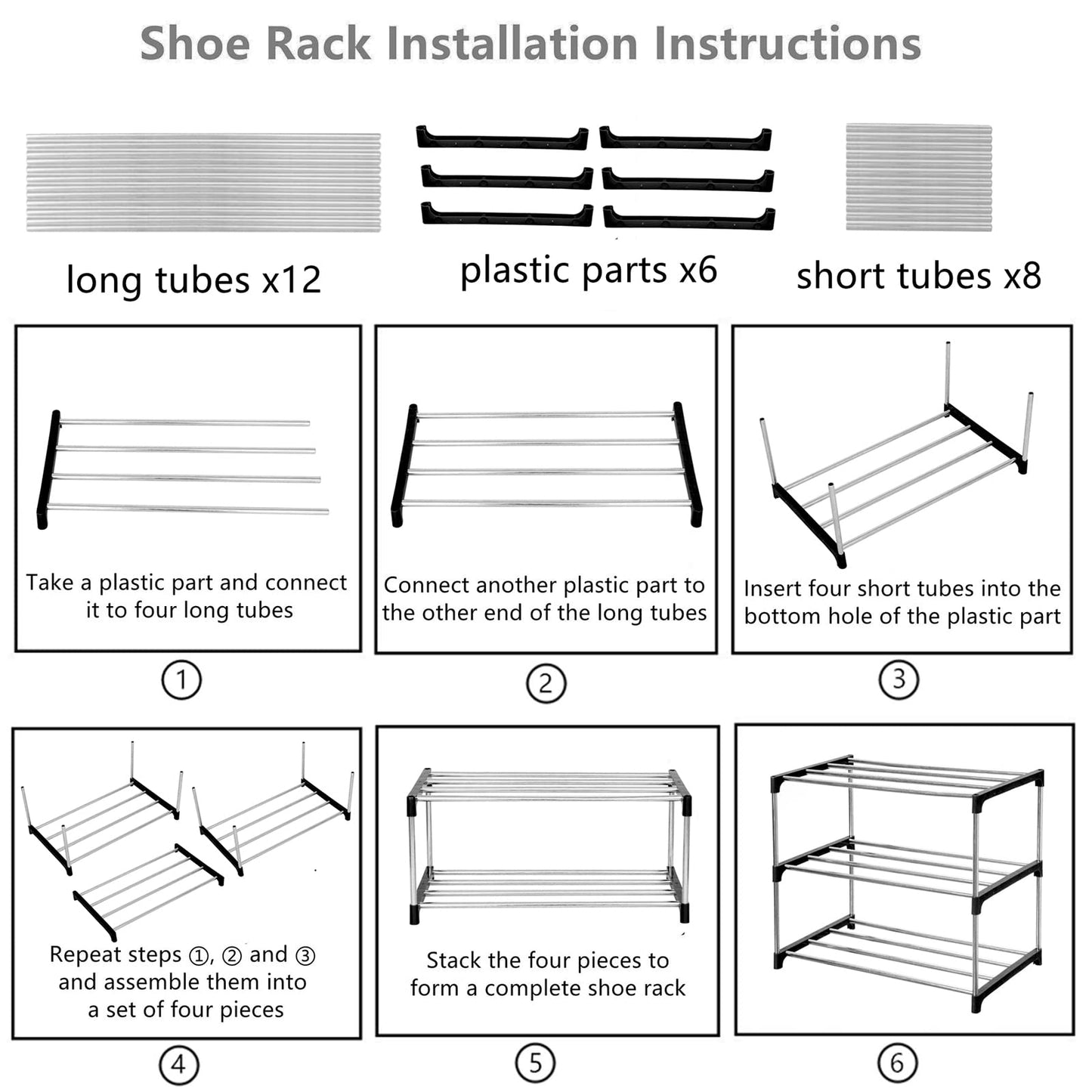 Jucaifu Stackable Small Shoe Rack, Entryway, Hallway and Closet Space Saving Storage and Organization (3-Tier, Black)