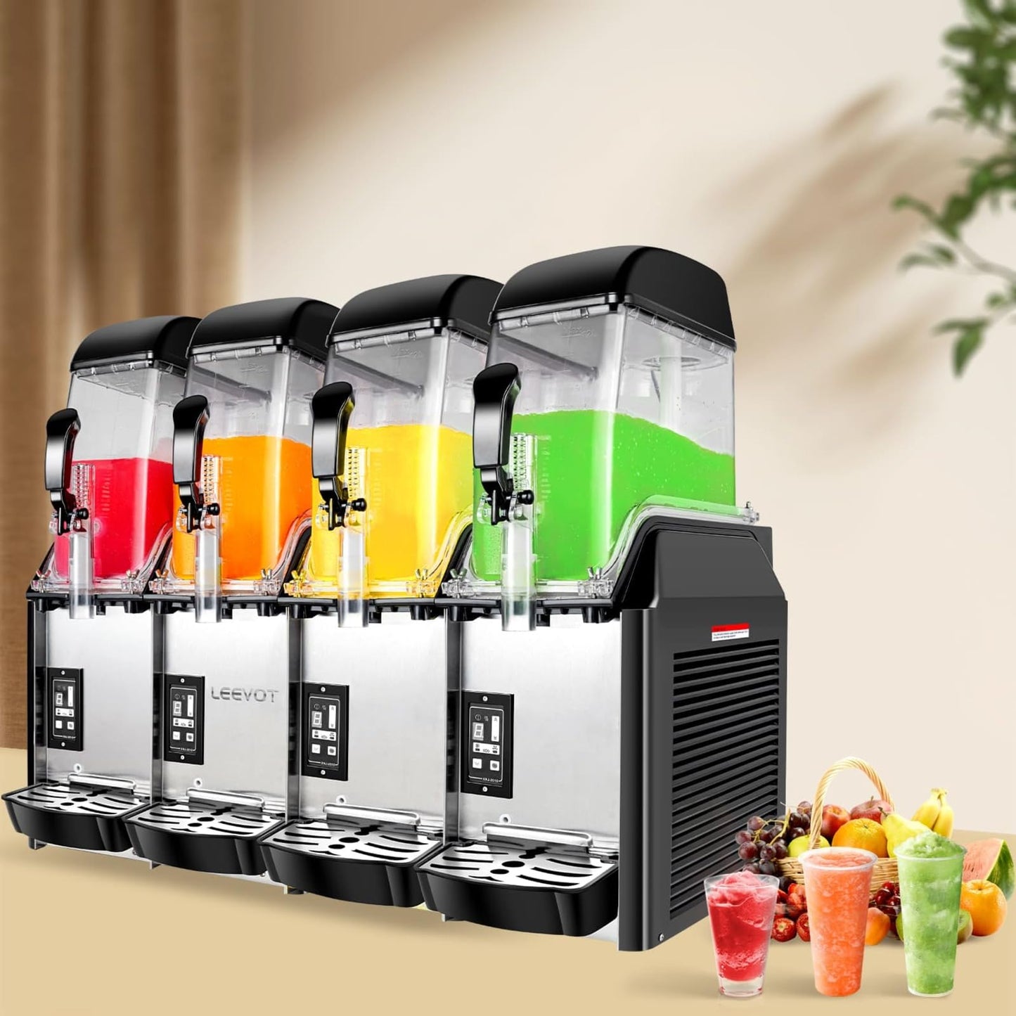 EKway Commercial Slushy Machine, 4x3.2 Gallons（231 Cup）Quadruple Tank Margarita Frozen drink Maker Machine,1500W 110V Commercial Slushie Machine for Restaurant Cafe Bar Party Large Events