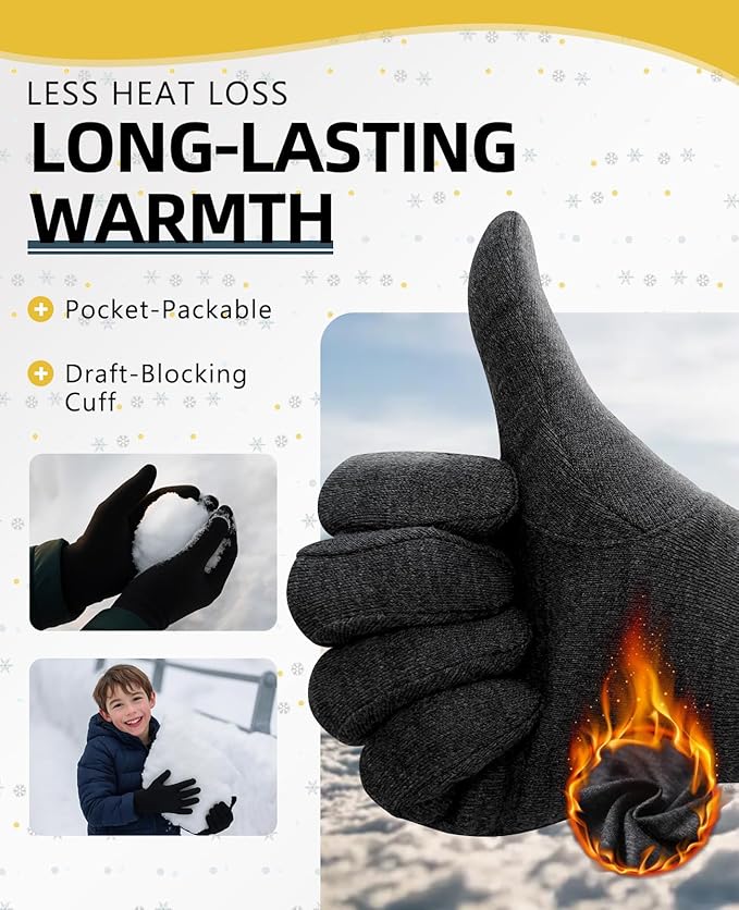 Merino Protect 100% Merino Wool Gloves For Kids Men Women Touch screen Thermal Glove Liners Ski Cold Weather
