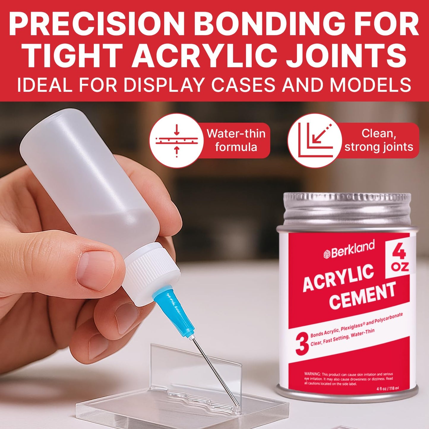 Acrylic Bonding Cement with Applicator Bottle [4 oz] – Clear Glue for Plexiglass, Sheets & Plastic – Fast-Setting Adhesive, Cement, and Glue for Acrylic Sheets and Plexiglass Clear