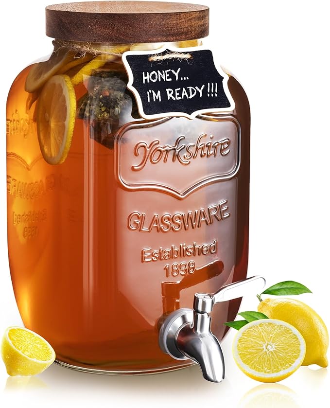 Mustry Glass Drink Dispenser for Parties, 1 Gallon Beverage Dispenser with Spigot Solid Stainless Steel, Used as Lemonade ...