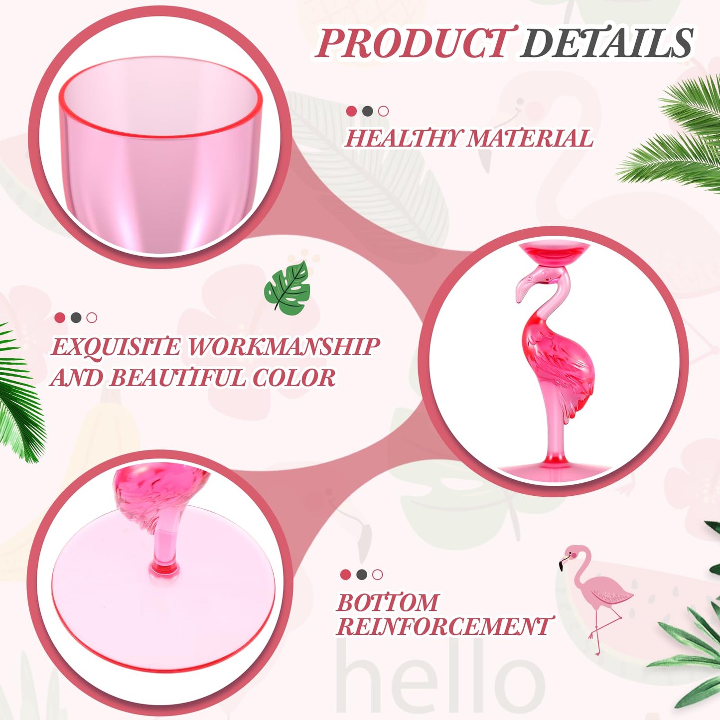 Singhoow 4 Pcs Flamingo Stem Wine Glasses 14oz Plastic Pink Glasses Reusable Funny Drinkware for Wine Beverage Flamingo Fiesta Party Favor Supplies