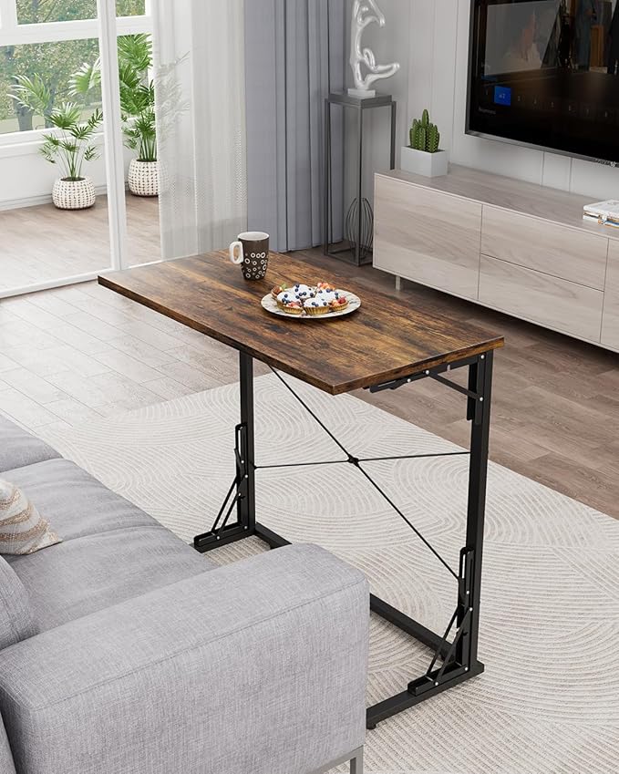 Vantic 31.5" Folding Desk, Foldable TV Tray Table for Eating on Couch, Extra Large TV Dinner Trays, Portable Fold Computer Writing Desk Table for Home Office, Rustic Brown