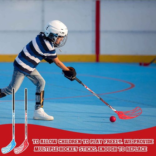 Leyndo 6 Pcs Floorball Sticks 33.5 Inch Round Alloy Shaft Floorball Hockey Stick, Red and Blue, Right Handed