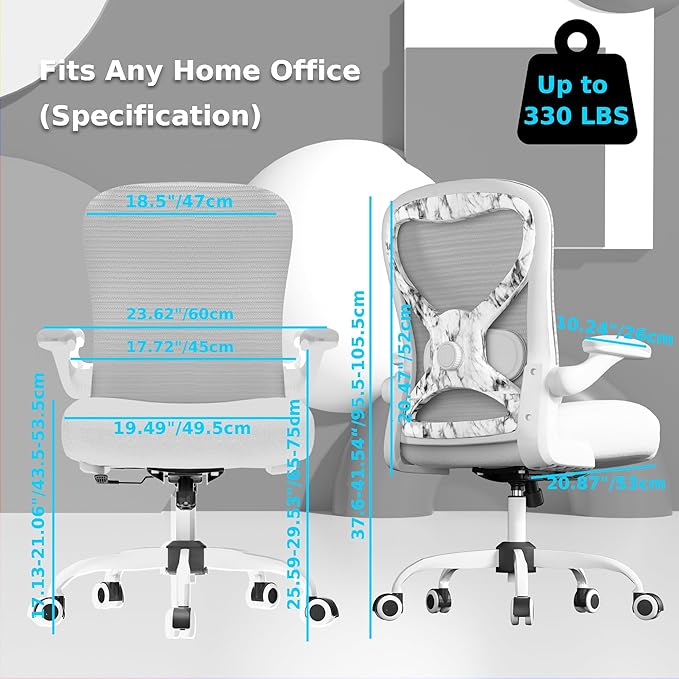 CASASIO Office Desk Chair with Ergonomic Lumbar Support, Extra-Thick Seat Cushion, Flip-up Arms, Breathable Mesh Back, Computer Task Chair for Home Office