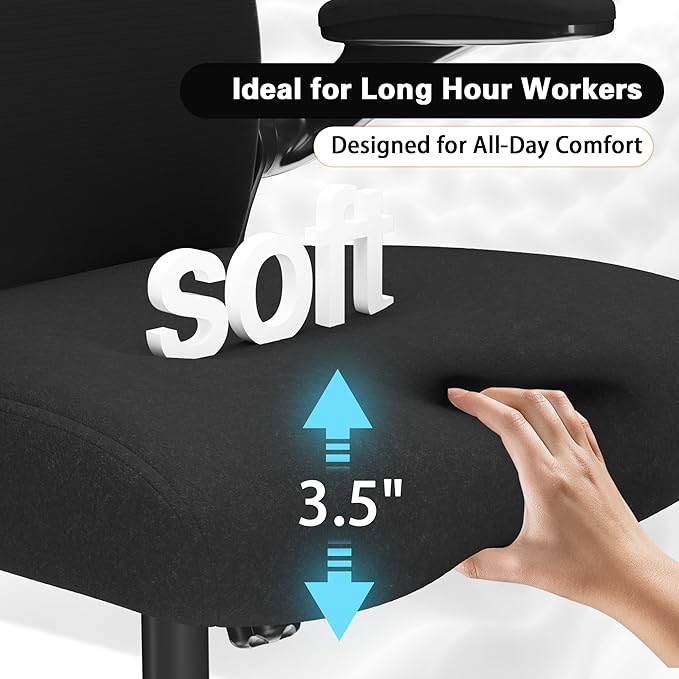 CASASIO Office Desk Chair with Ergonomic Lumbar Support, Extra-Thick Seat Cushion, Flip-up Arms, Breathable Mesh Back, Computer Task Chair for Home Office