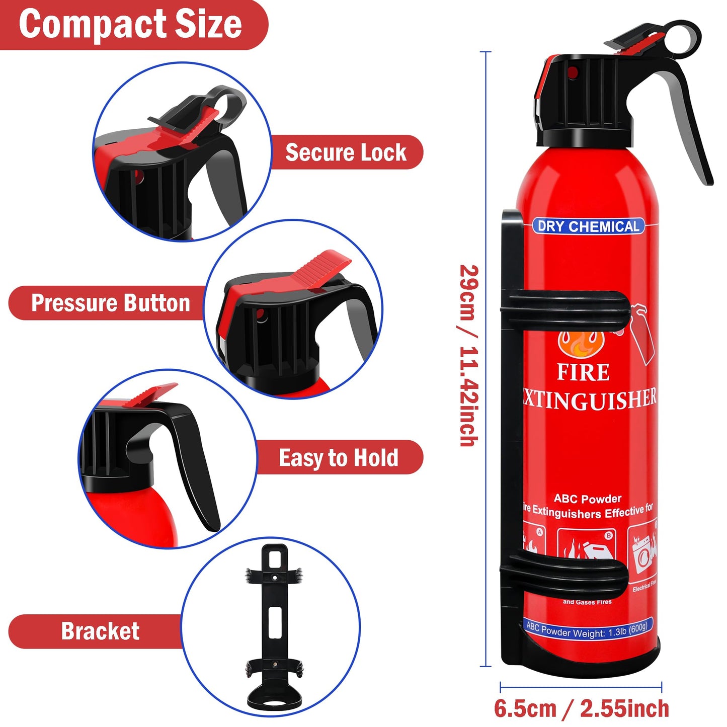 4 Pack ABC Fire Extinguishers for Home & Vehicle, 600ml Dry Chemical Fire Extinguisher with Mounting Bracket – Ideal for Kitchen, Car, Boat, RV & Business Safety