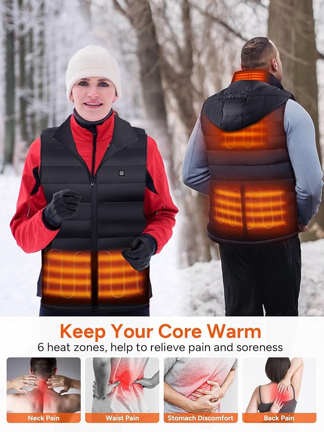 DR.PREPARE Heated Vest, Unisex Winter Hooded Heated Vests Outerwear for Men Women, Lightweight USB Electric Heated Clothing Vest with 3 Heating Levels, Adjustable Size (Battery Pack Not Included)