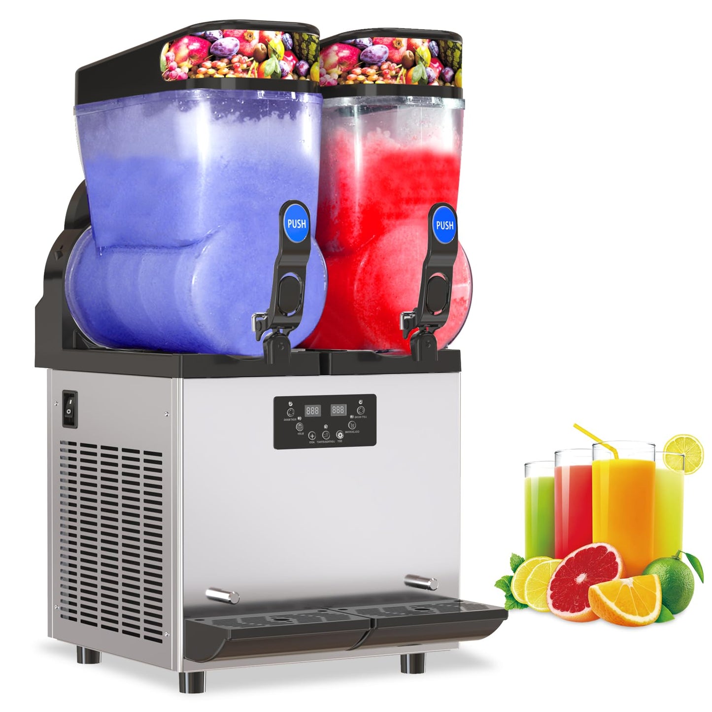 XPW Commercial Slushy Machine 500W 15L Tanks Commercial 110V Slushie Maker Machine 304 Stainless Steel Margarita Machines Quick Frozen Slush Maker for Bars Cafes Restaurants