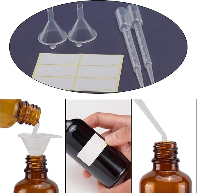 YIZHAO Amber Glass Spray Bottles 2oz, with Small Fine Mist Spray, Metal Cap, Refillable for Essential Oil,Travel,Cleaning,Perfume,Aromatherapy,Makeup – 6 Pcs
