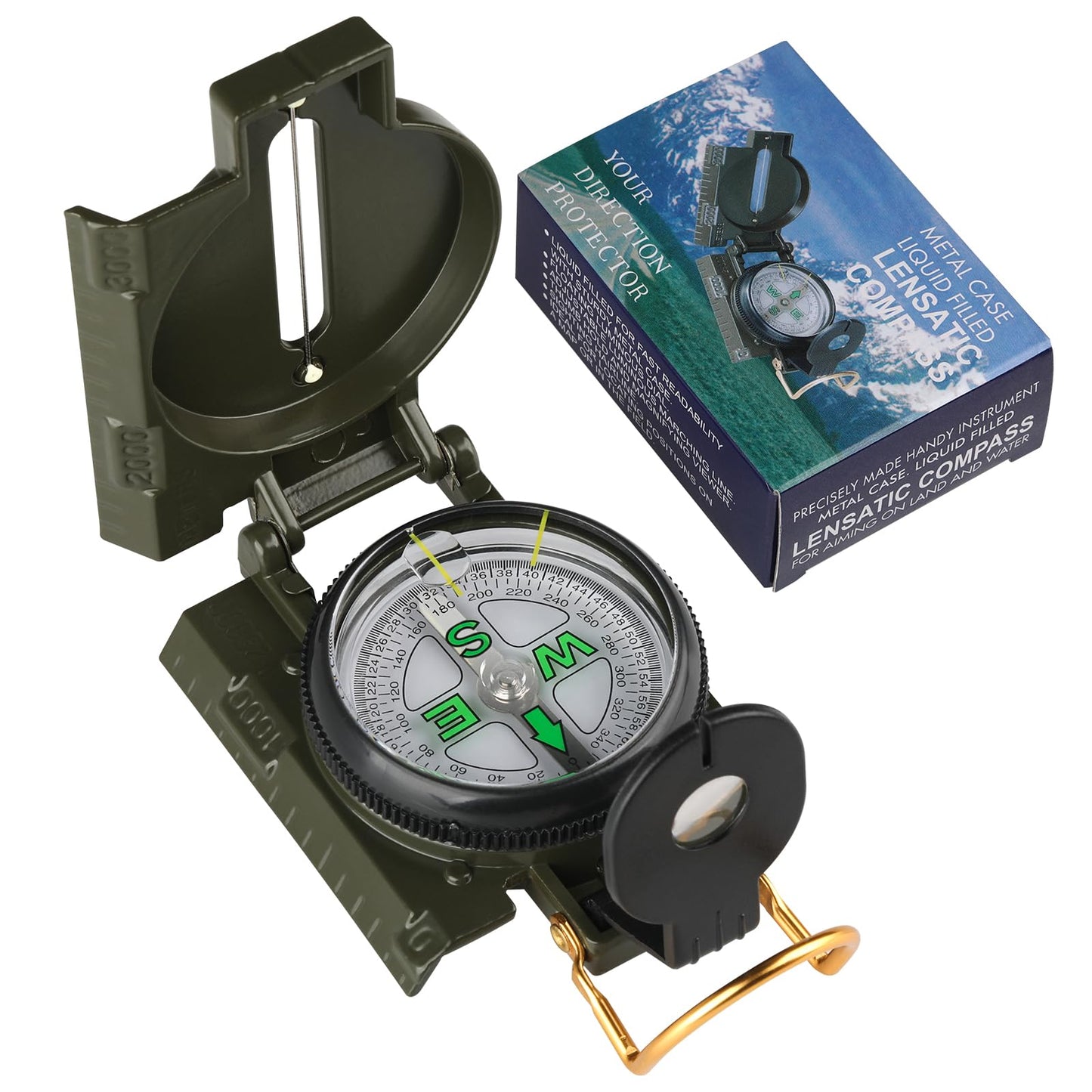 Military Compass, With Sighting Lines, Impact Resistant & Waterproof Compass For Outdoor, Hiking, Hunting, Backpacking Camping,T