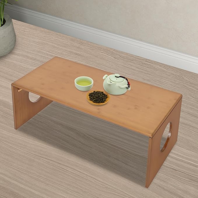 Eapmic 31.5in Folding Floor Coffee Table, Bamboo Low Japanese Floor Table, Portable Coffee Tables for Living Room Bedroom Meditation Tatami Home Office (31.5in)