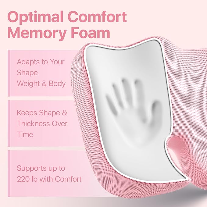 CJACSOC Seat Cushion, Extra Large Memory Foam Cushion for Office Chair Cushions, Ergonomic Cushions Pad Pillow for Pressure Relief Sciatica & Pain Relief for Long Sitting, Pink