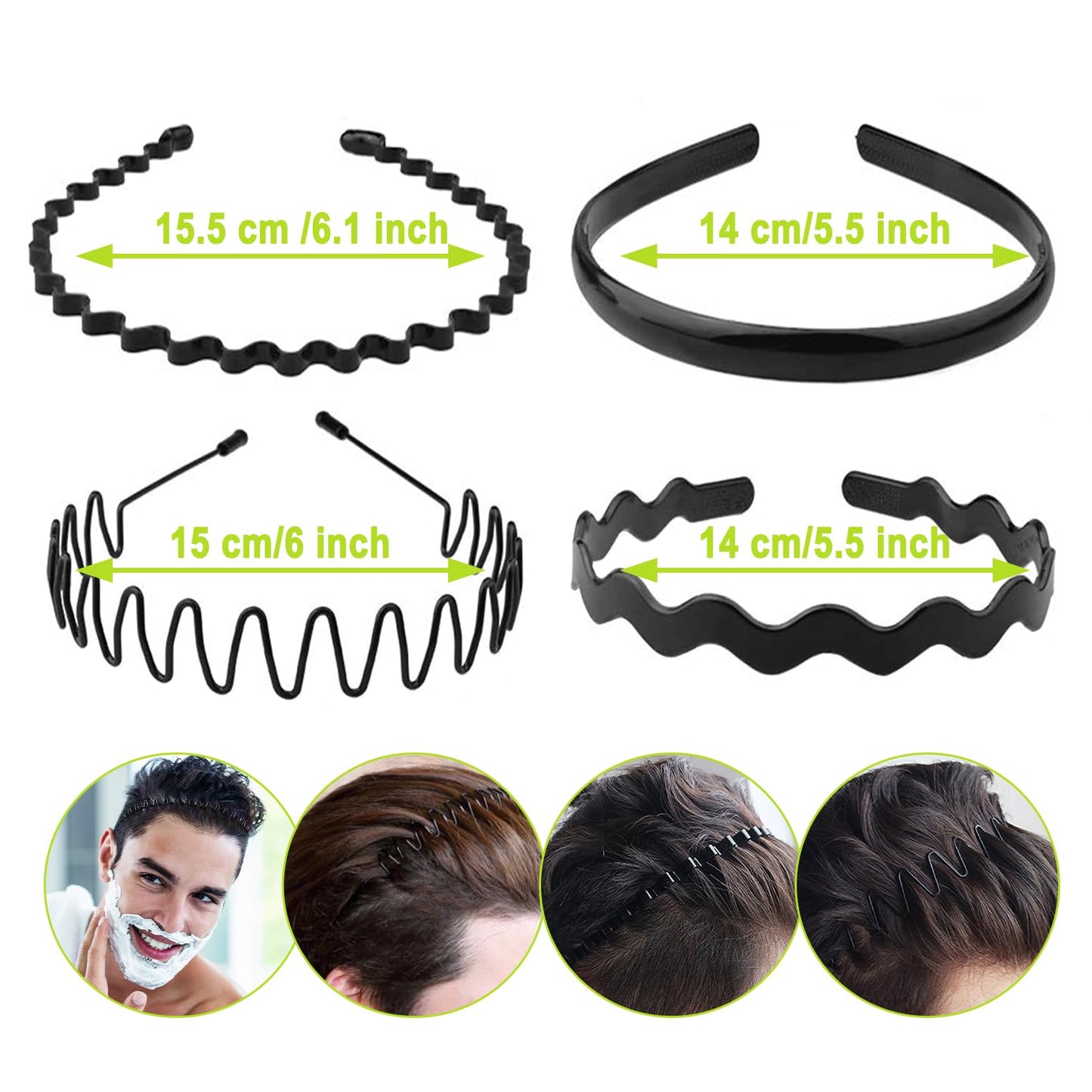 JERLITU Metal Headbands, With Teeth Hairband for Men, Womens Headbands, Unisex Black Wavy Spring Outdoor Sports, Simple Elastic