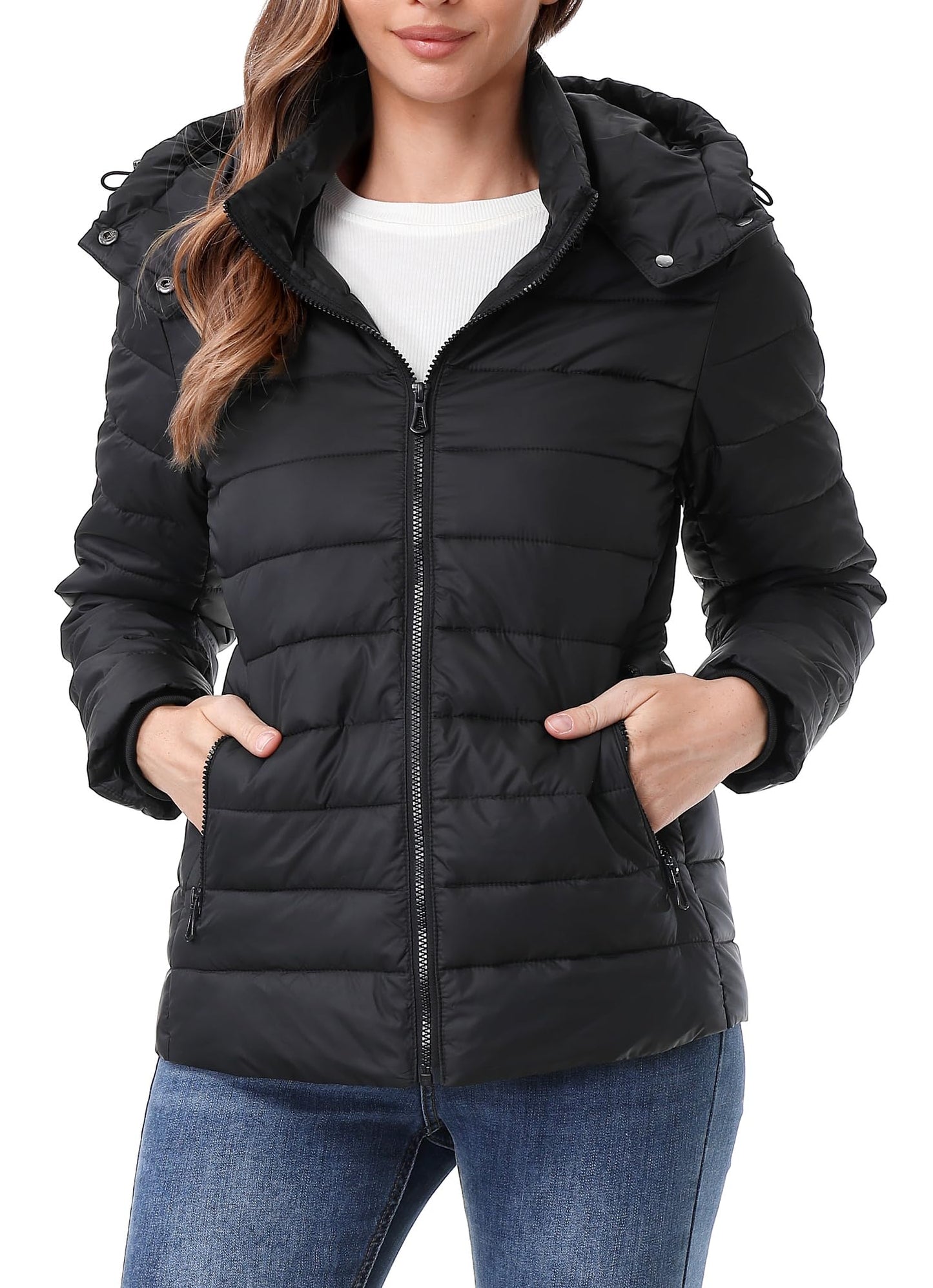 TDYPCI Women's Waterproof Puffer Jacket Quilted Warm Winter Coat Ultra Light Weight Short Down Jacket