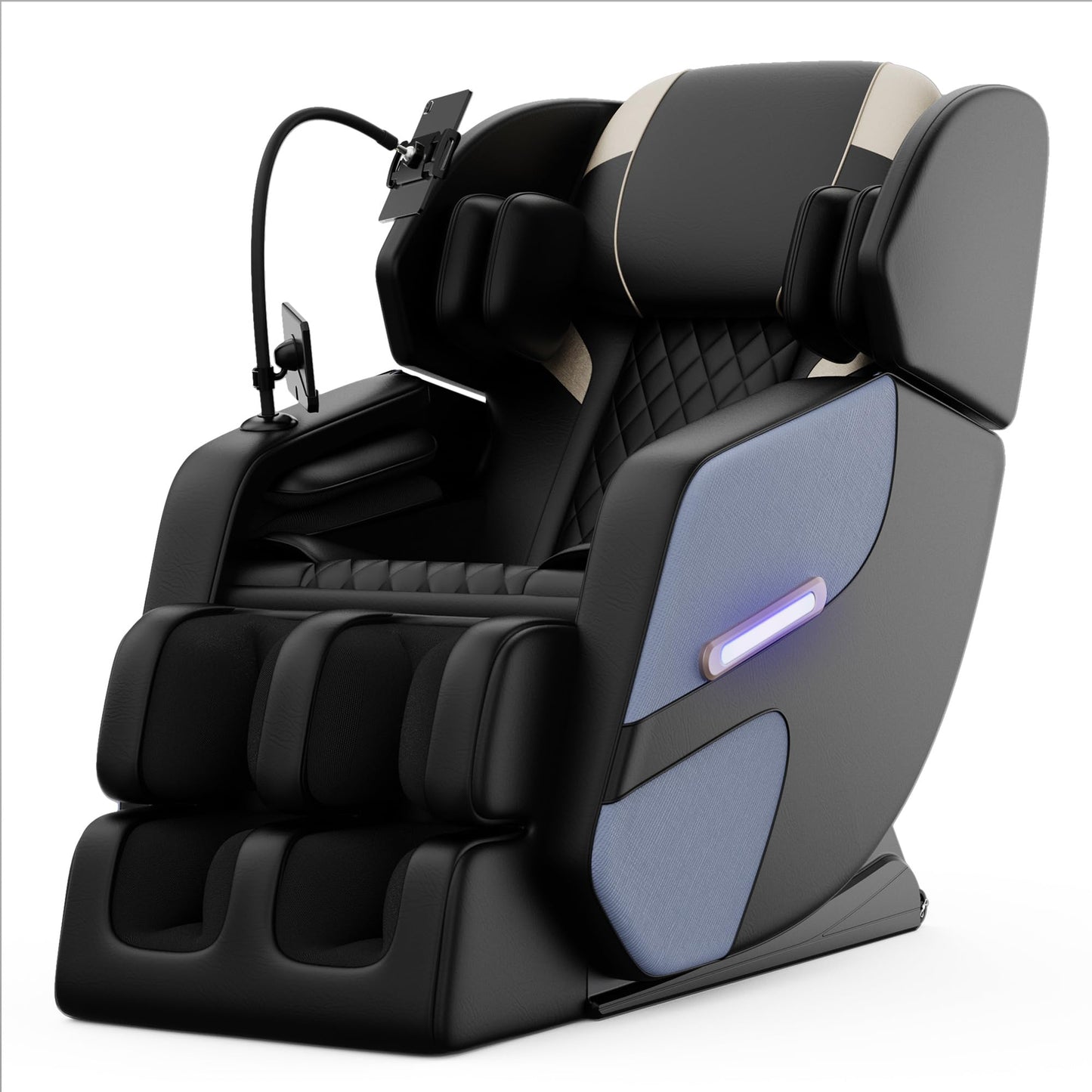 KEIKI Massage Chair Recliner with Zero Gravity, Full Body Air Pressure & Heating, Shiatsu Back & Foot Roller Massage, Bluetooth Speaker, Blue Ambient Light, PU Leather for Home & Office, Blue