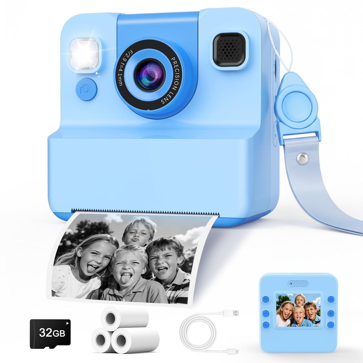 Kids Camera Instant Print Toys for Teenage Girls:2.4-Inch Children's Instant Cameras,Gift for Girls Ages 3-16 (for Christmas Or Birthday),1080P Hd Digital Video Cameras with 3 Rolls Paper & 32G-Blue