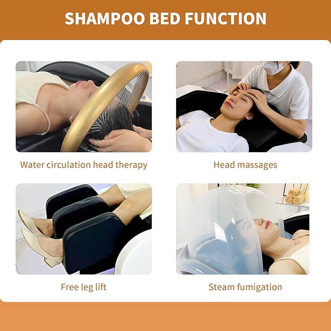 TATARTIST Shampoo Bed Head Spa Bed Full Body Electric Massage Table Armrest Leg Airbag Automatic Massage Head Spa Equipment with Fumigation Function and 78 outlets Water Circulator (Grey)