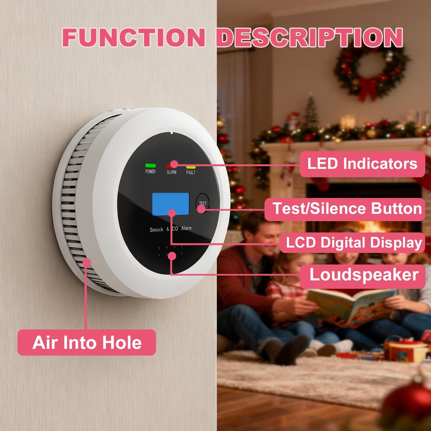 3-Pack Smoke and Carbon Monoxide Detector Combo, 2-in-1 Dual Sensor CO & Smoke Alarm, Battery Operated Carbon Monoxide Detectors with LCD Display for Home, Easy to Install