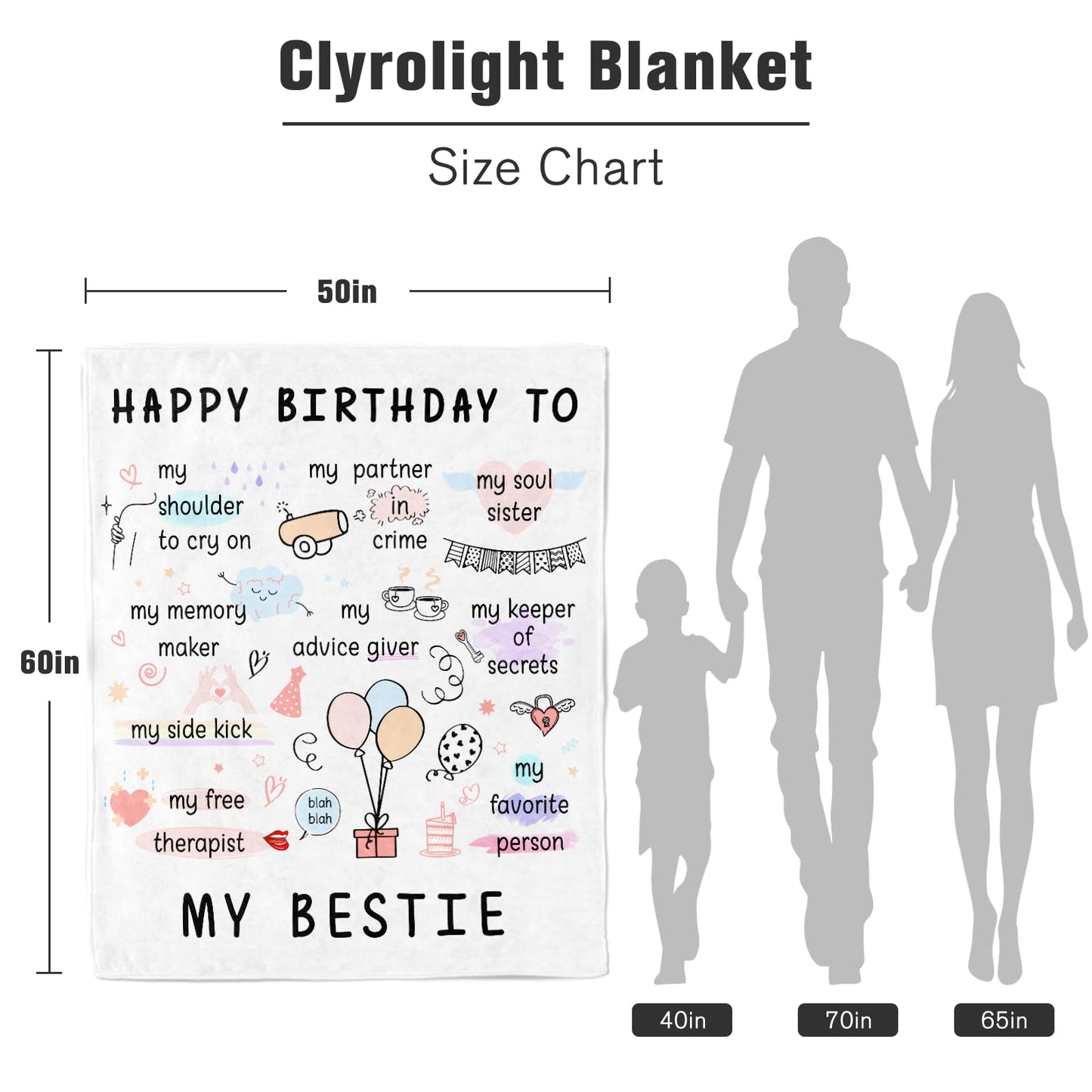 Funny Happy Birthday Gifts for Women Best Friend friendship Her Sister, Bestie Best Friend Sister Birthday Gifts for Women, Cozy White Best Friends Blanket, Bestie Throw Blanket for Couch 50*60in