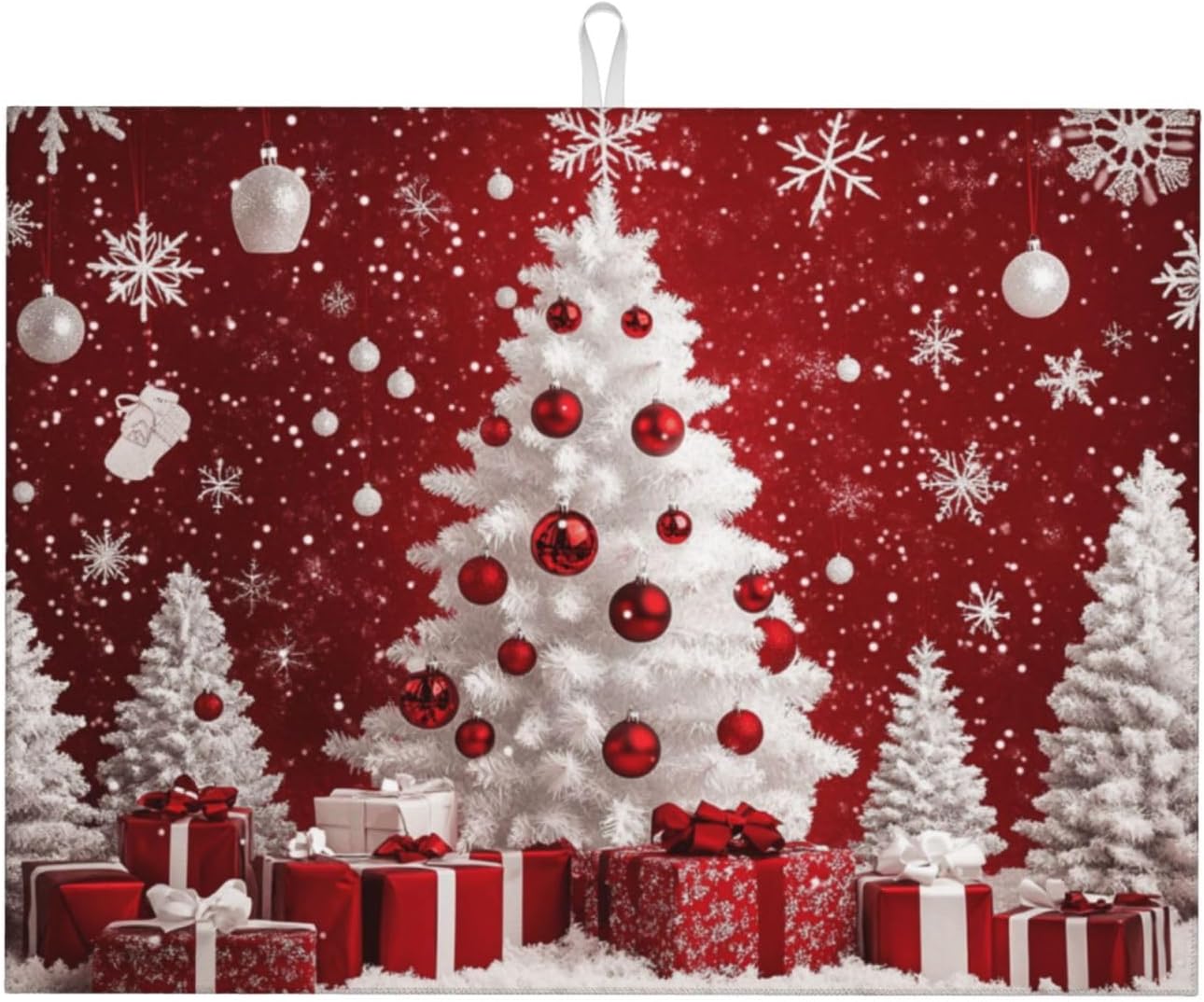 Dish Drying Mat Red Christmas Tree Ball Xmas Absorbent Microfiber Non Slip Quick Dry Heat Resistant Holiday Decorative Kitchen Counter Mat for Plates Cups Glasses 18x24 Inch