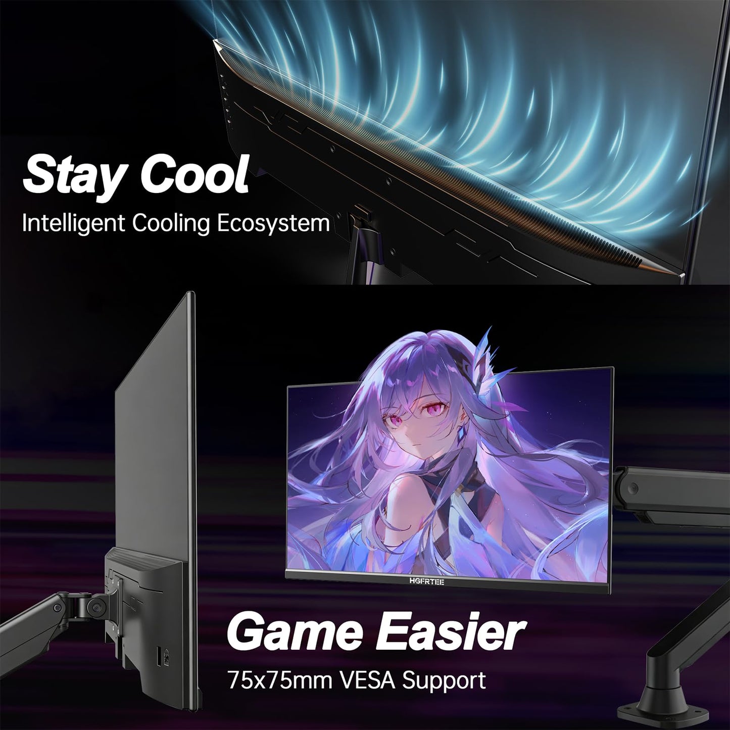 HGFRTEE 27 Inch 240Hz Gaming Monitor, QHD 2560×1440 Fast IPS Computer Monitor, 1ms MPRT, FreeSync, HDMI & DisplayPort, 100% sRGB, VESA Mountable, Ultra-Slim Bezel for FPS Gaming and Office