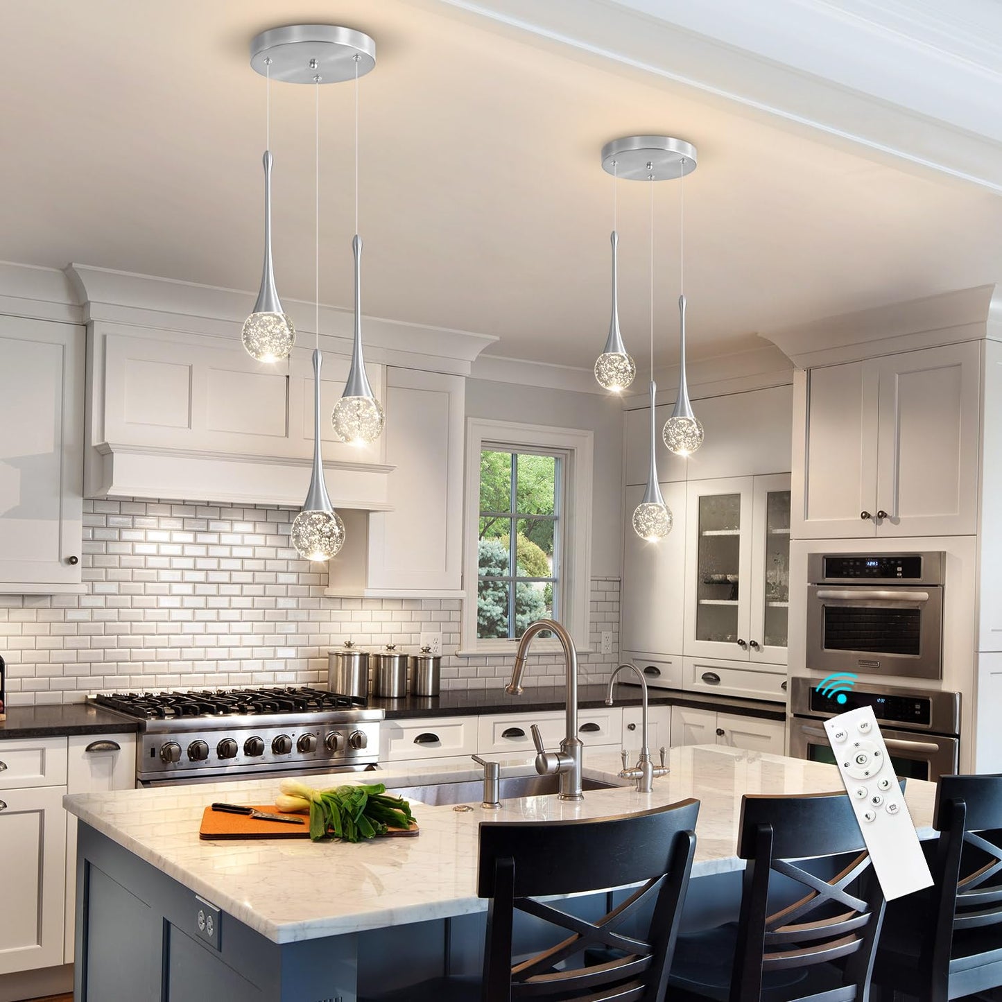 cenozo 3-Lights Modern Pendant Lights for Kitchen Island LED Dimmable Crystal Glam Ceiling Pendant Lighting Chandelier for Dining Room Hallway Bedroom Corner Lamp Brushed Nickel