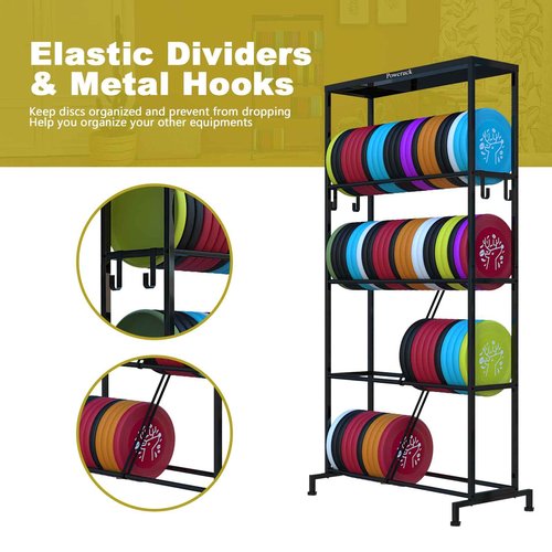 Poweruck Disc Golf Storage Racks, Large Capacity Storage Holder Rack for Sports Discs, 4 Tier Metal Shelves Organizer for Home Garage Basement