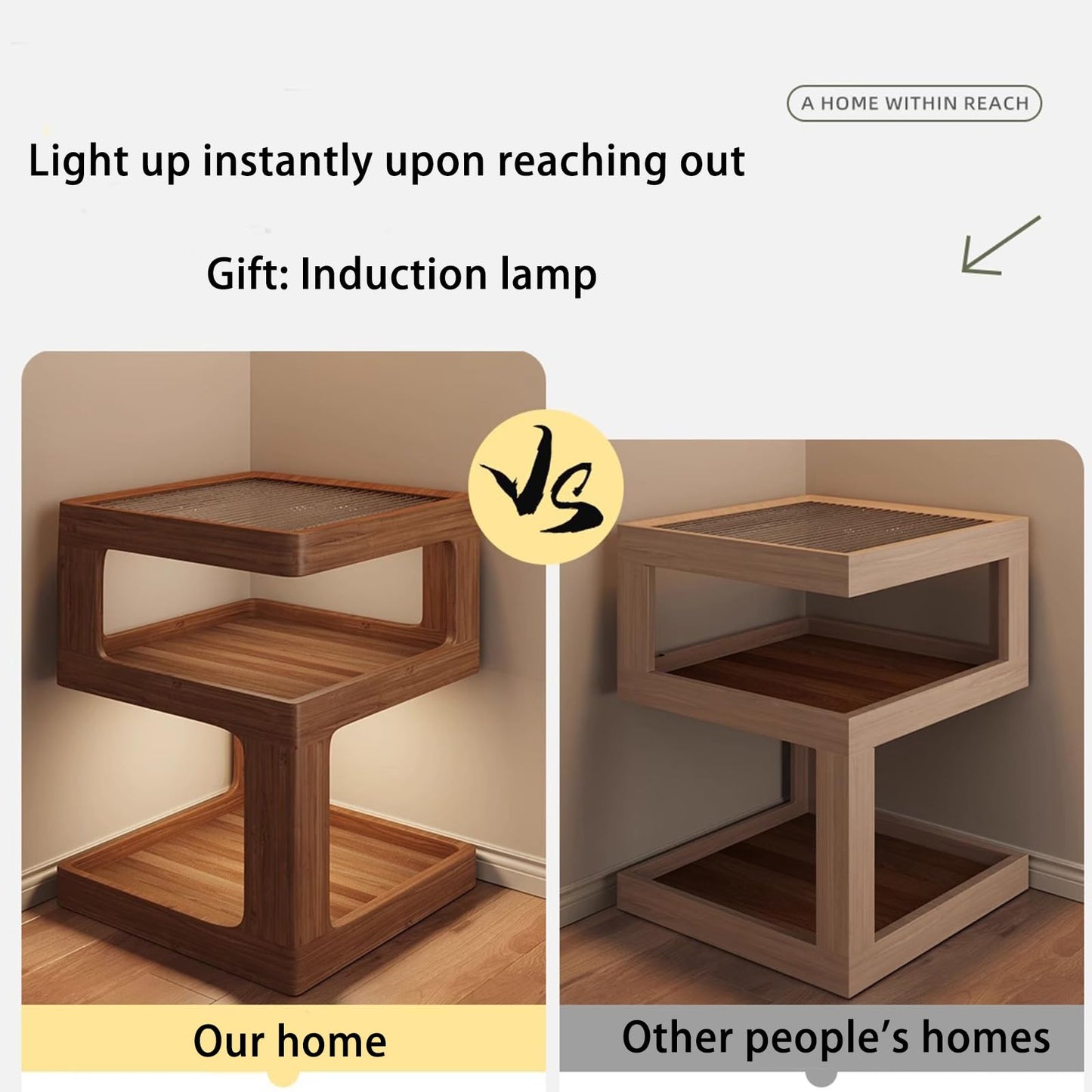 Nightstand 3-Tier Storage, End Side Table with Tempered Glass Desktop, Modern Solid Wood Bedside Table for Bedroom, Walnut