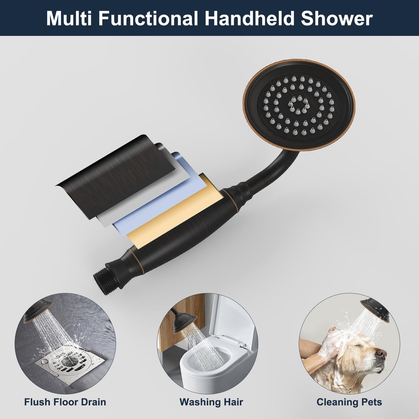 Kroias Oil Rubbed Bronze Standing Bathtub Faucet Freestanding Tub Filler High Pressure Single Handle Bathtub Filler Floor Mounted Brass Bathroom Stand Tub Faucets with Handheld Shower