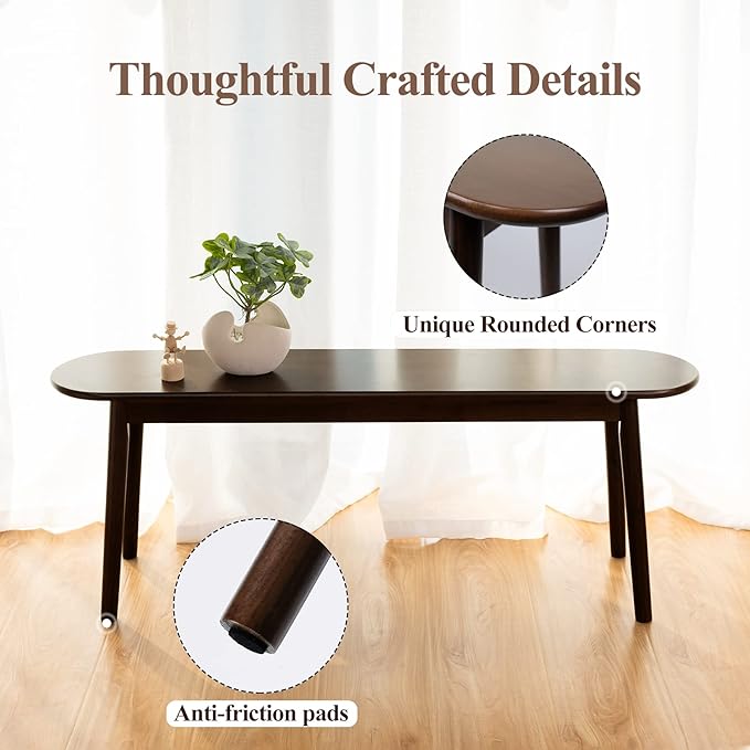 Cttasty Entryway Bench, Solid Wood Dining Bench, Midcentury End of Bed Bench w/Rounded Corner, Outdoor Bench w/Robust Construction, Bedroom Bench, 10.24" W x 17.72" H（Walnut 47.2inches）