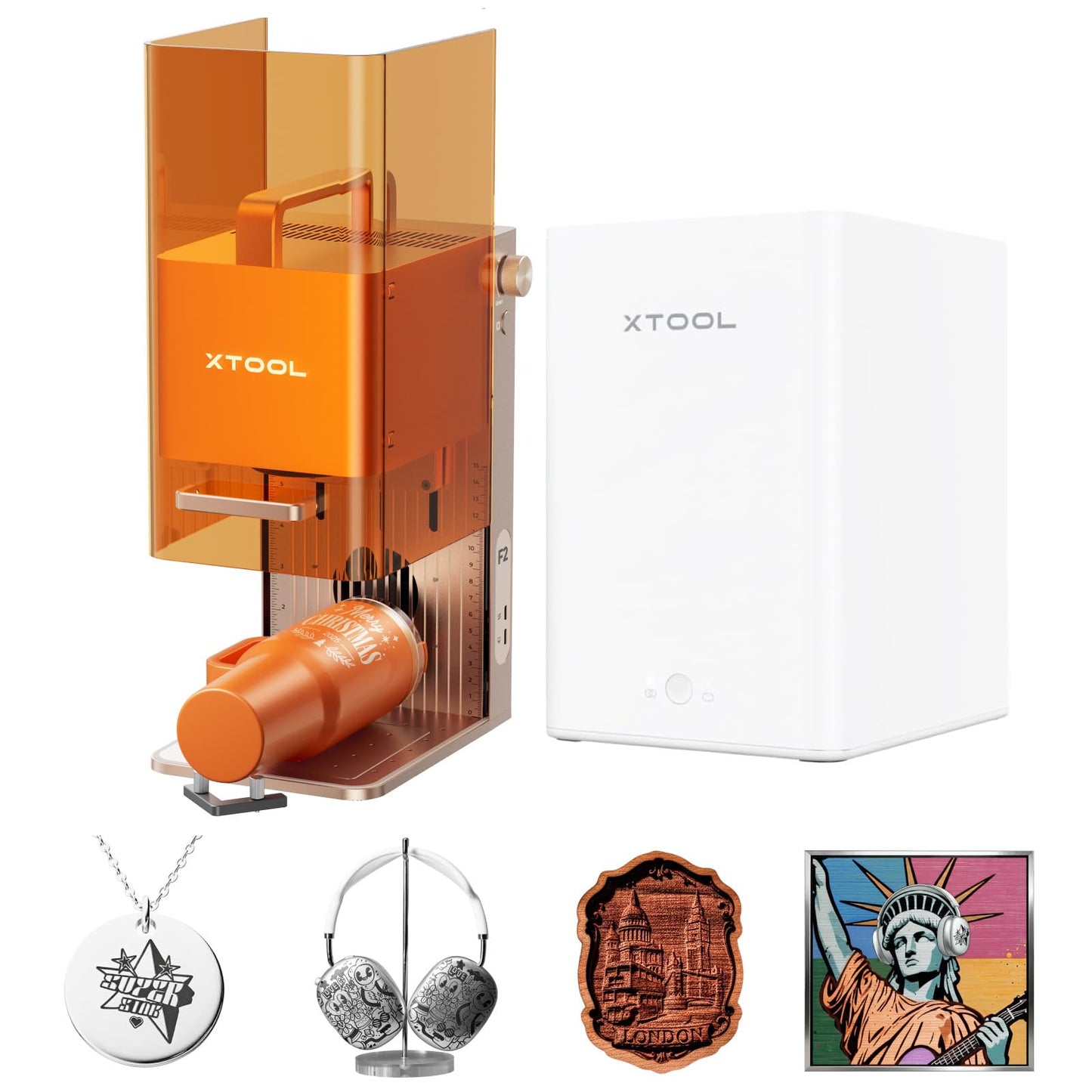 xTool F2 Laser Engraver with Smoke Purifier, 5W IR & 15W Diode Dual Laser, Built-in 50MP Camera, 6000mm/s Ultra Fast, 3D Embossing, Color Marking on Metal, On-Site & Small-Batch Ready