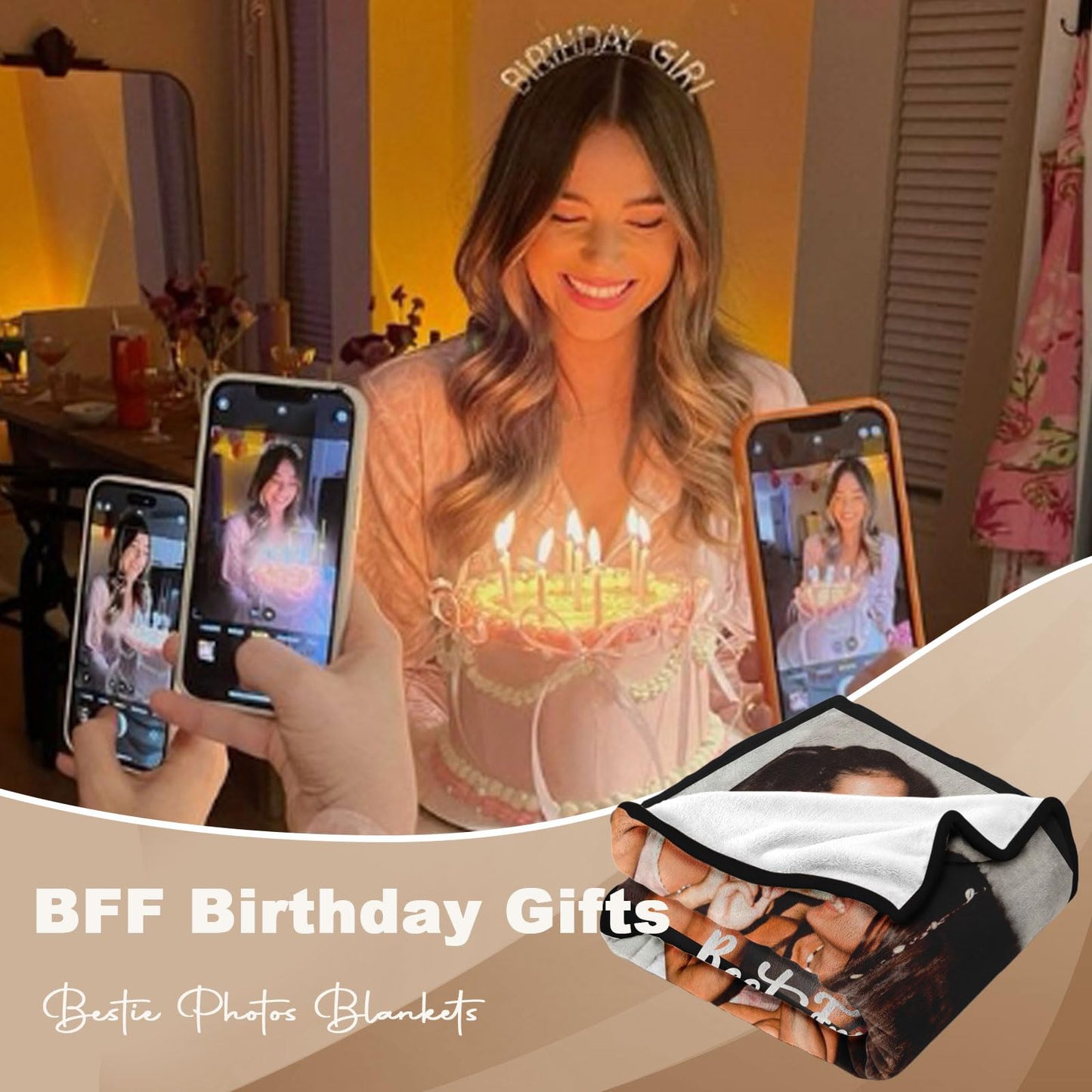 DayOfShe Custom Blanket for Best Friend Ever Gifts Personalized Bestie Photo Blanket Christmas Kids Gifts, Best Friend Birthday Gifts for Women