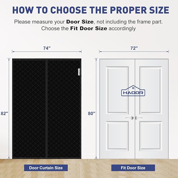 Magnetic Thermal Insulated Door Curtain Fit Door Size 72" x 80", Quilted Oxford Fabric Thicken Cotton Fill, Winter Door Cover Keep Cold Draft Out, Blanket Insulation for Front Patio Doors Black