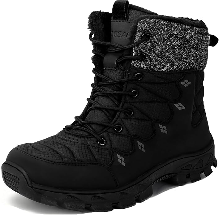 ZIGSAM Men's Snow Boots Non-Slip Insulated Shell Cold Weather Warm Shoes Hiking Water Resistant Winter Outdoor Boots Grip-pro