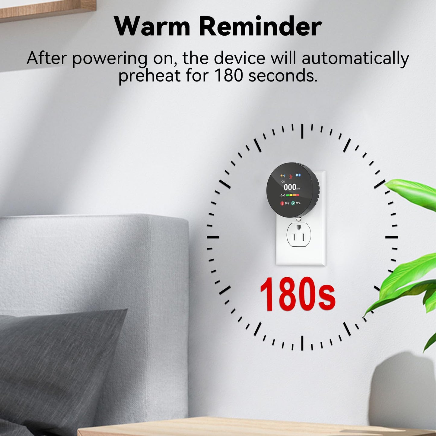 4-in-1 Carbon Monoxide & Gas Detector Plug in, Combination Natural Gas Leak & Carbon Monoxide Alarm, Dual Sensor CO & Gas Detector with Temperature & Humidity, 3 Packs