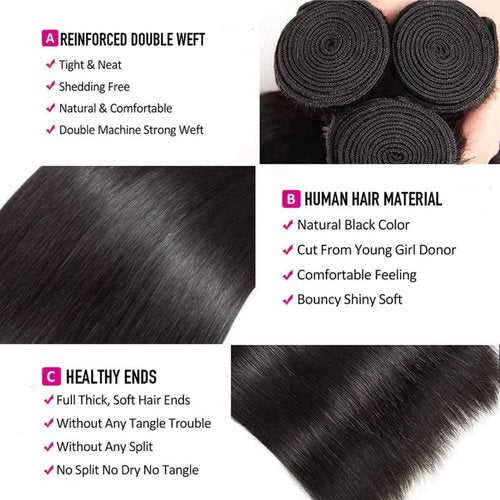 Straight Bundles Human Hair 16 18 20 Inch 300g/pack Brazilian Human Hair Bundles for Black Women Double Weft Natural Color