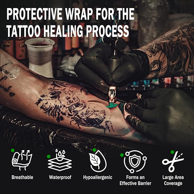Second Skin Tattoo Cover Tattoo Aftercare Bandage Transparent and Waterproof for Medium and Large Tattoos Initial Healing (Roll 8 in x 8.8 yd)