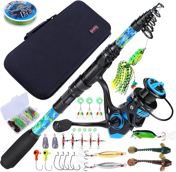 Sougayilang Fishing Rod and Reel Combos with Telescopic Fishing Pole Spinning Reels Fishing Carrier Bag for Travel Saltwat...