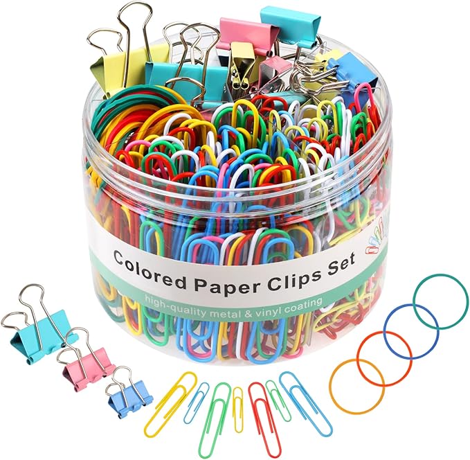 300 Pcs Binder Clips, Rubber Bands, Office Set, Paper Clips, School & Teacher Supplies for Office Desk Essentials (Assorte...