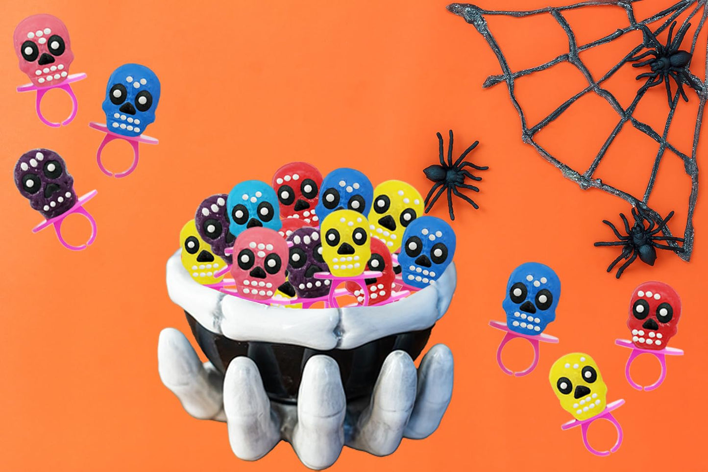 Fruidles Halloween Skull Candy Rings, Day of the Dead, Hard Candy, Individually Wrapped (48-Pack)