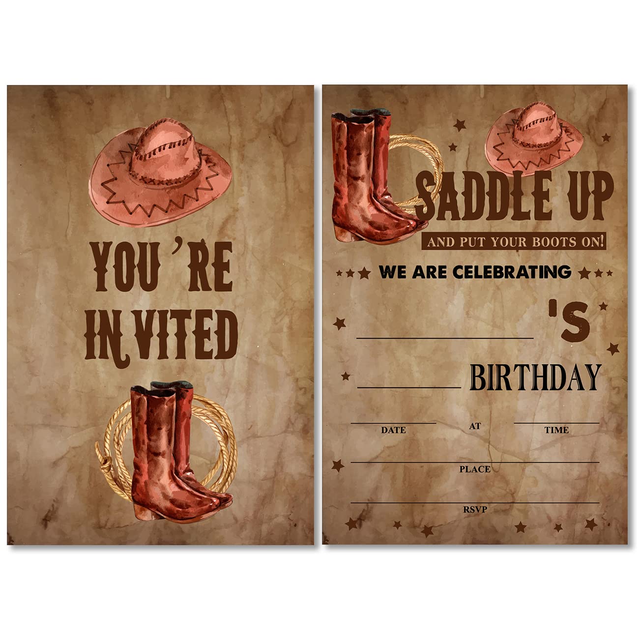 Retro Counrty Western Birthday Party Invitations with Envelopes Set of 20 Wild West Cowboy Birthday Party Invites for Men