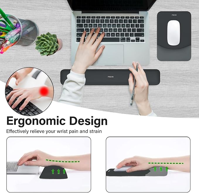 MOSISO Wrist Rest Support for Mouse Pad&Keyboard Set, Rectangular Ergonomic Mousepad Non-Slip Base Home/Office Pain Relief&Easy Typing Pad with Neoprene Cloth&Raised Silicone Lining, Slate Gray