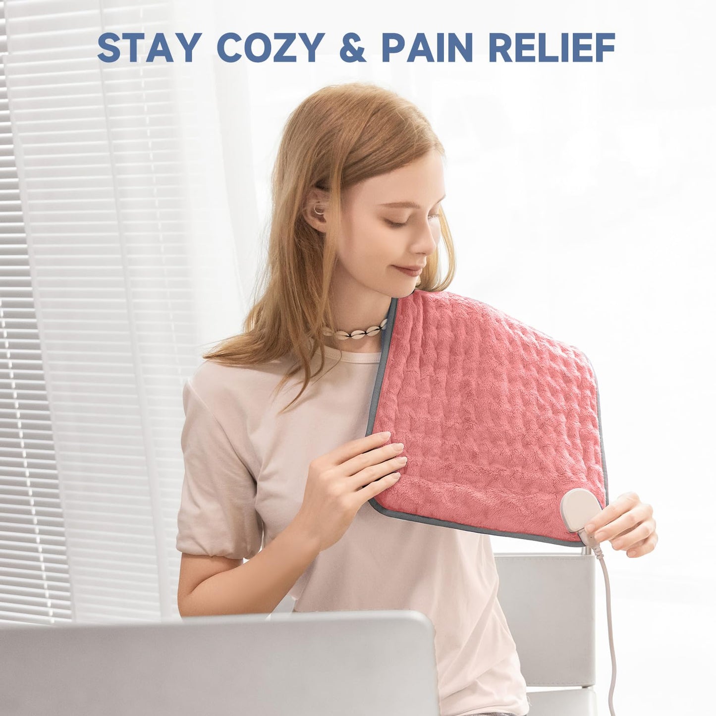Portable Heating Pad for Back Pain, Travel Electric Heat Pad with Moist Heat Option, 6 Heat Levels & Auto Shut-Off, Soft Washable Cover, Ideal for Office, Home, or Travel Use