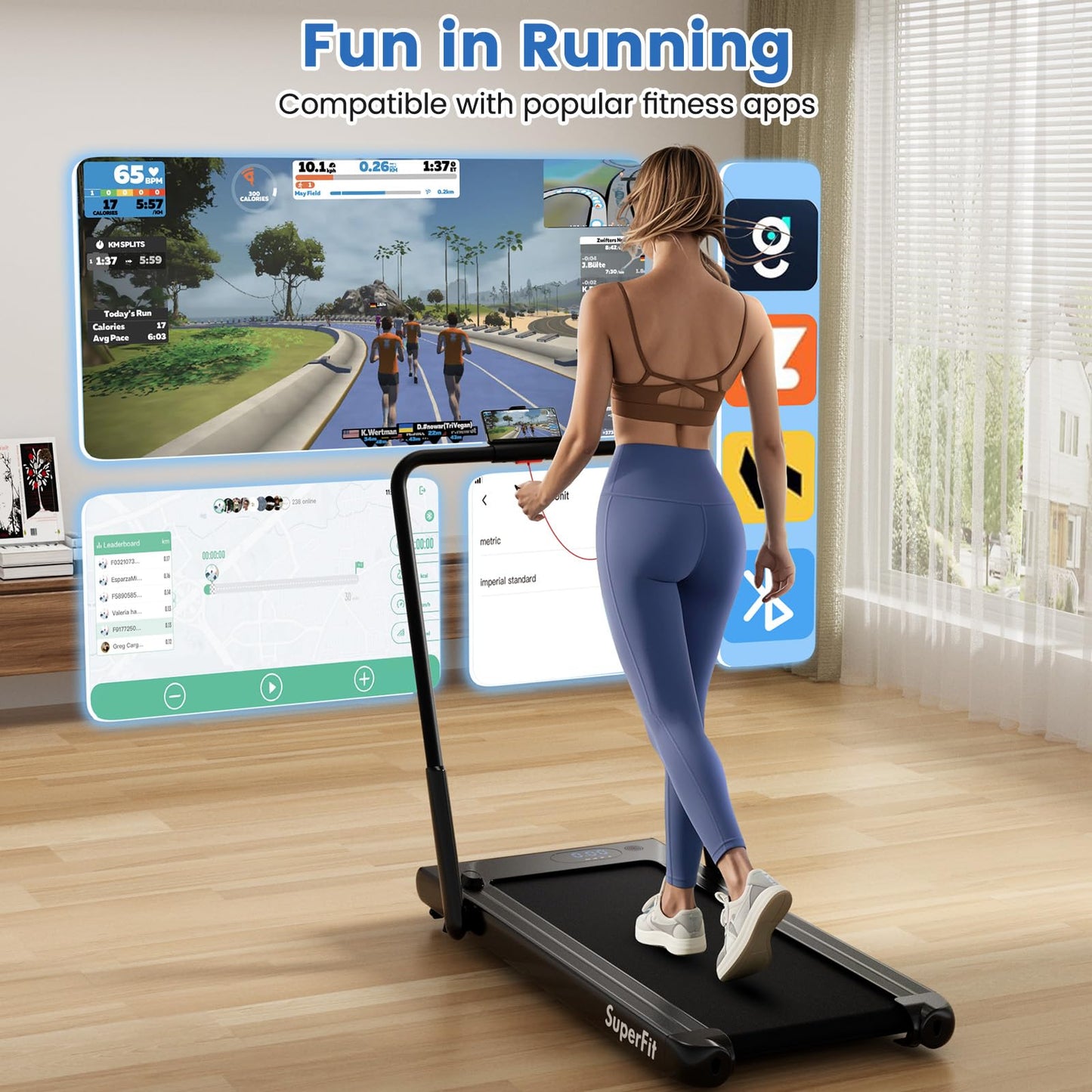 Goplus 2 in 1 Folding Treadmill, 340 LBS Capacity Walking Pad with Handle Bar, Under Desk Treadmill with Apps, Remote Control, LED Display, Foldable Portable Treadmills for Home Small, Office (Black)