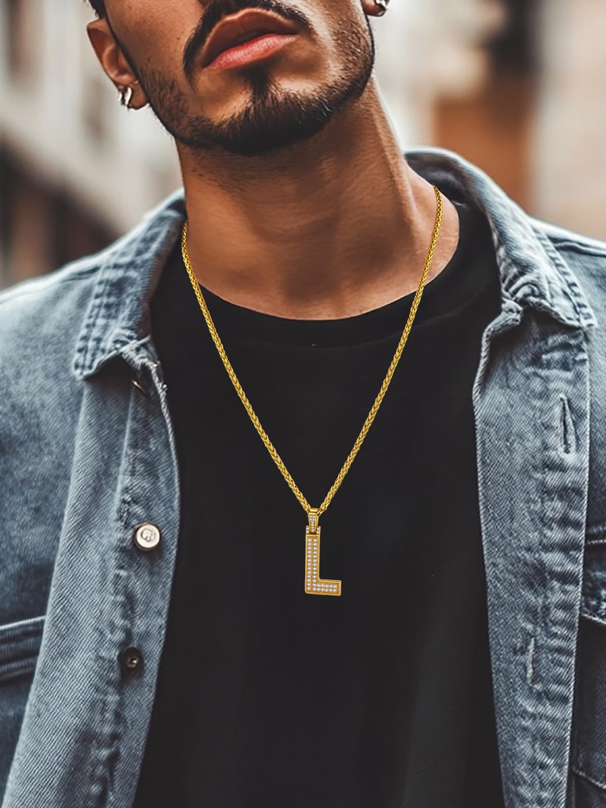 U7 Men Womens Bling Initial Necklace 18K Gold Plated Chain Full CZ Bling Hip Hop Costume Jewelry Capital Letter L Pendant
