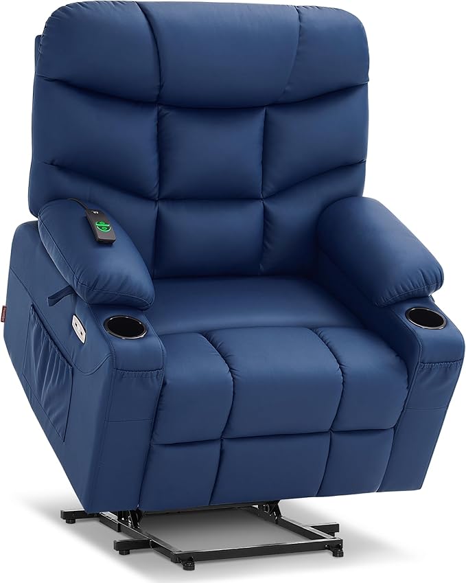 MCombo Oversized Power Lift Recliner Chair with Extended Footrest, Extra Wide 27.2" for Big and Tall Elderly People, Faux Leather R7289 (Navy Blue, Medium-Oversize)